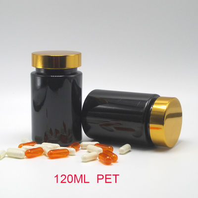 Material de base PET 120 ml Botão de plástico preto para suplemento