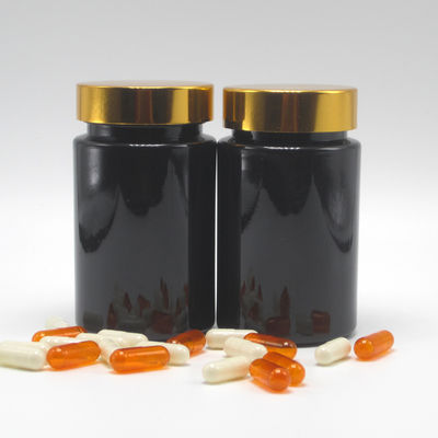 Material de base PET 120 ml Botão de plástico preto para suplemento