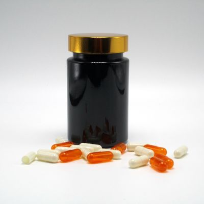 Material de base PET 120 ml Botão de plástico preto para suplemento
