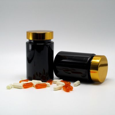 Material de base PET 120 ml Botão de plástico preto para suplemento