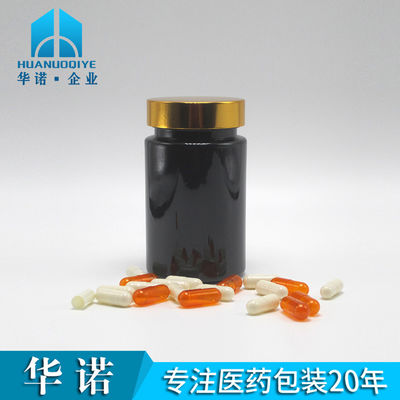 Material de base PET 120 ml Botão de plástico preto para suplemento