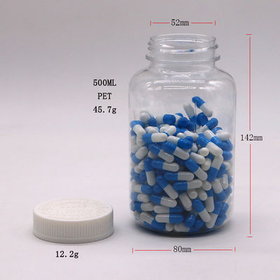 Recipiente de medicamentos PET de plástico de 500 ml com impressão em tela e tampa à prova de crianças