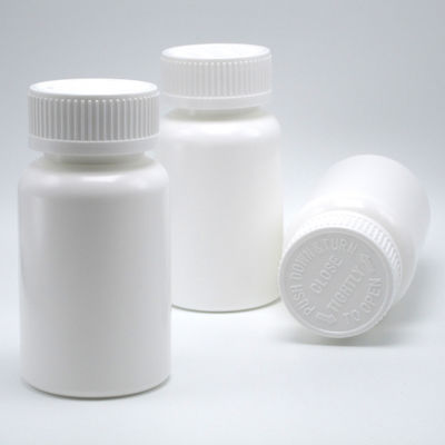 Fechaduras à prova de crianças Botelha de plástico PE redonda para comprimidos sólidos Capsulas de armazenamento 150 ml Branco