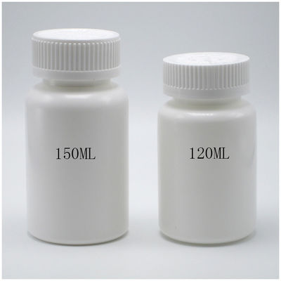Fechaduras à prova de crianças Botelha de plástico PE redonda para comprimidos sólidos Capsulas de armazenamento 150 ml Branco