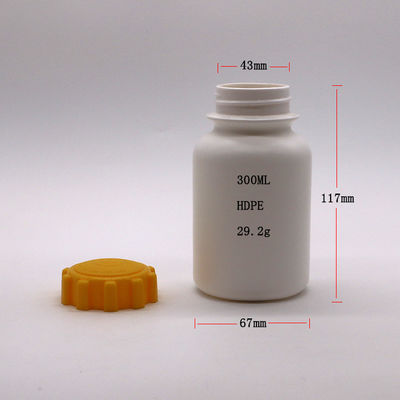 300cc HDPE Botão de cápsula de plástico redondo com tampa de parafuso para comprimido de suplemento medicamentoso