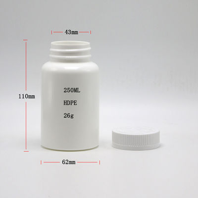 Fota de plástico HDPE de 250 ml com tampa de parafuso personalizada para pílulas de grau médico fácil de abrir